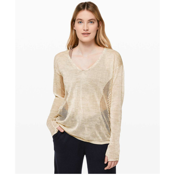 Lululemon Lightweight Linen Relaxed Sweater Beige 4 NWOT - Picture 4 of 12